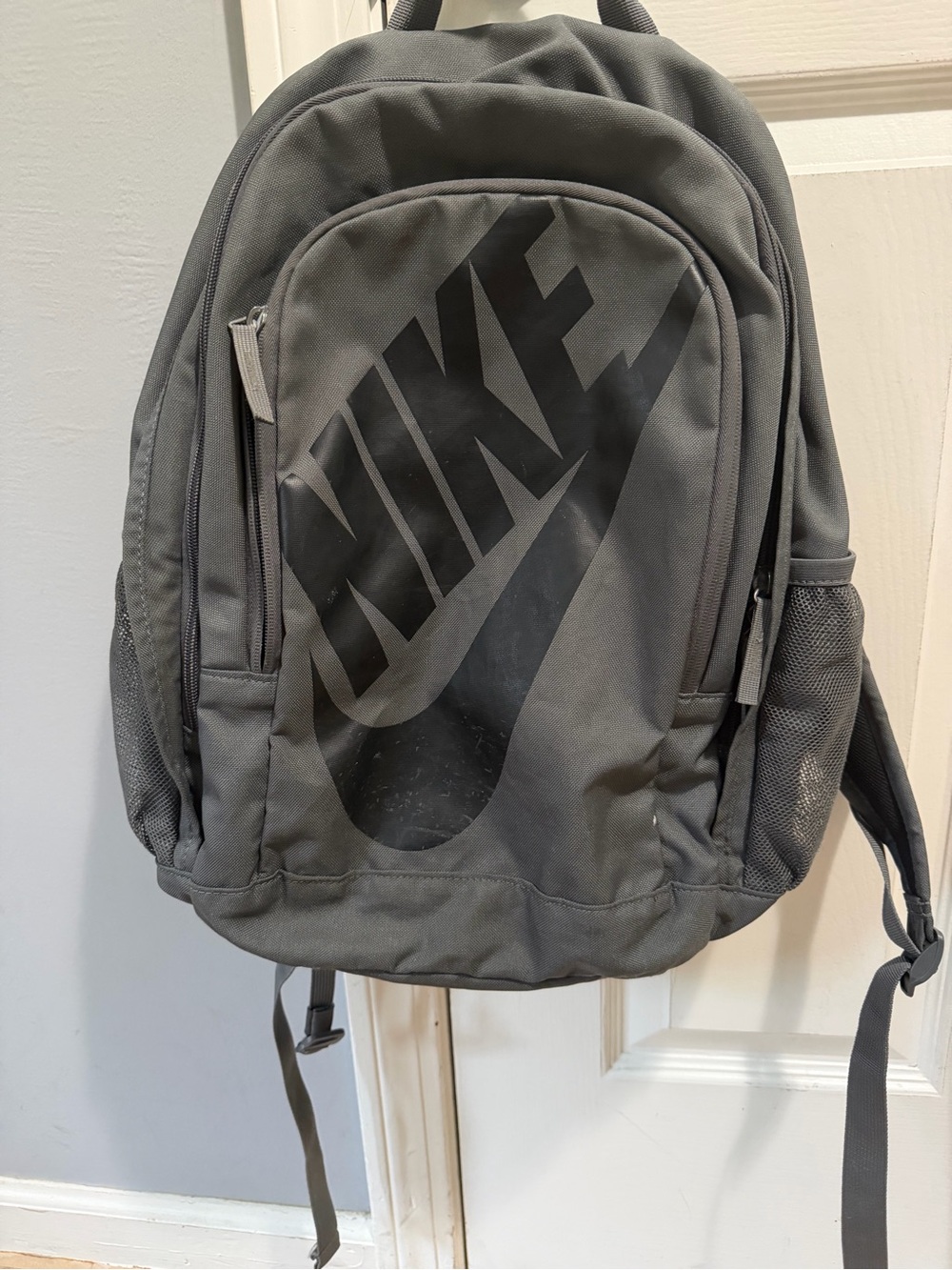Nike Gray Backpack with Large Black Logo